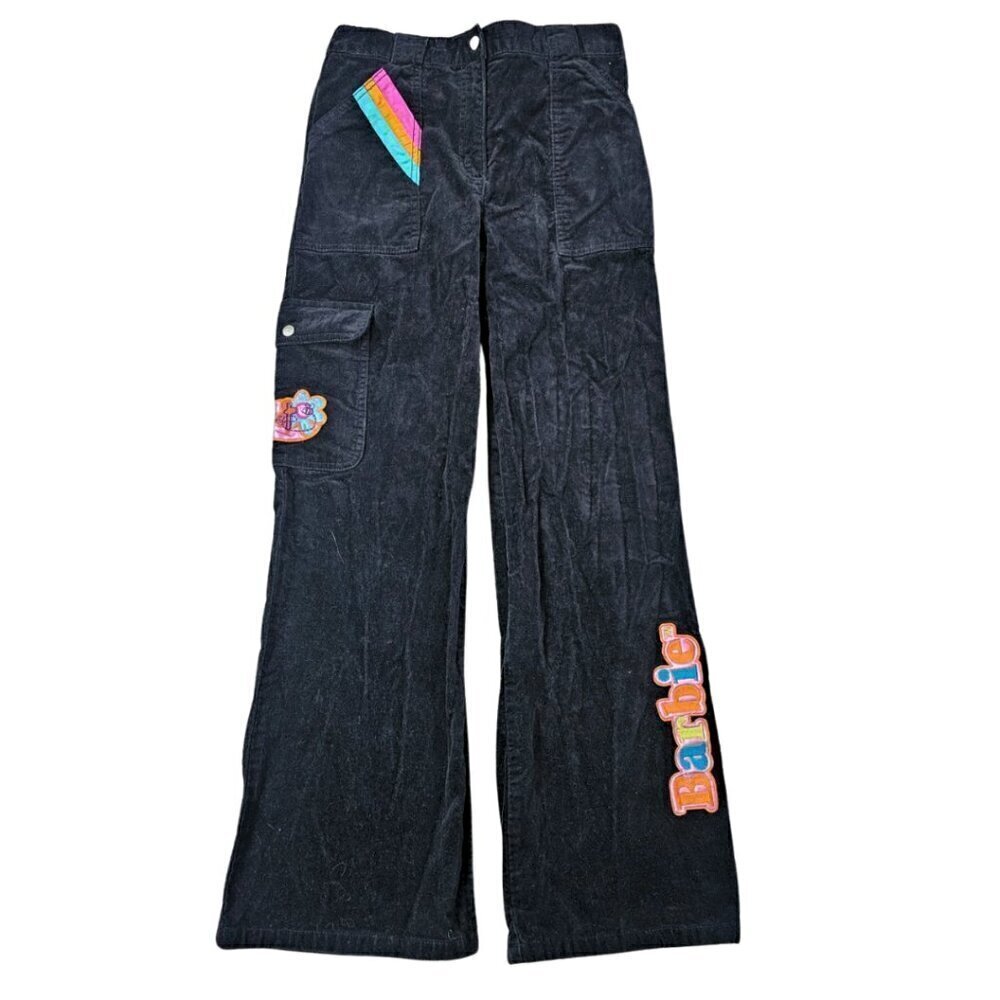 Girls Barbie Black Corduroy Cargo Wide Legged Jeans, Junior 160